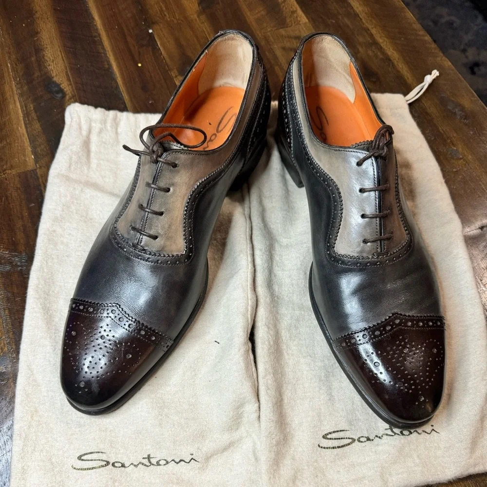 Santoni Two-Tone Leather Oxford Shoes size 10 - Picture 1 of 7